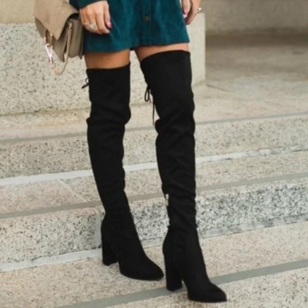 Marc Fisher Women's over the knee boot Octavie block heel faux suede sz 9